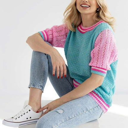 Chic Openwork Short Sleeve Knit Top - PeeKaBoo