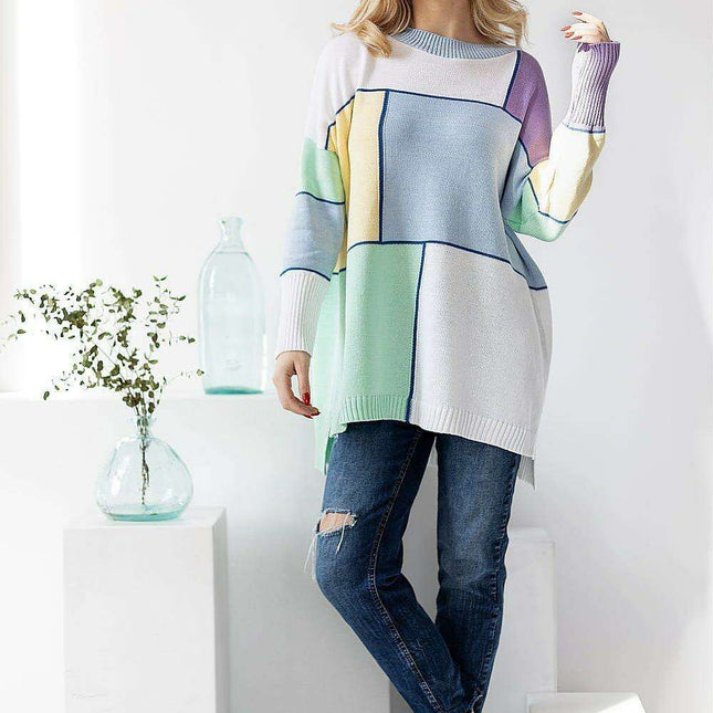 Vibrant Color Block Oversized Knit Sweater