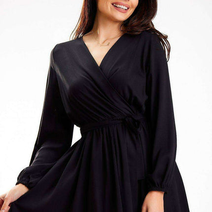 Trendy Belted Long Sleeve Mini Dress with Flexible Waistband