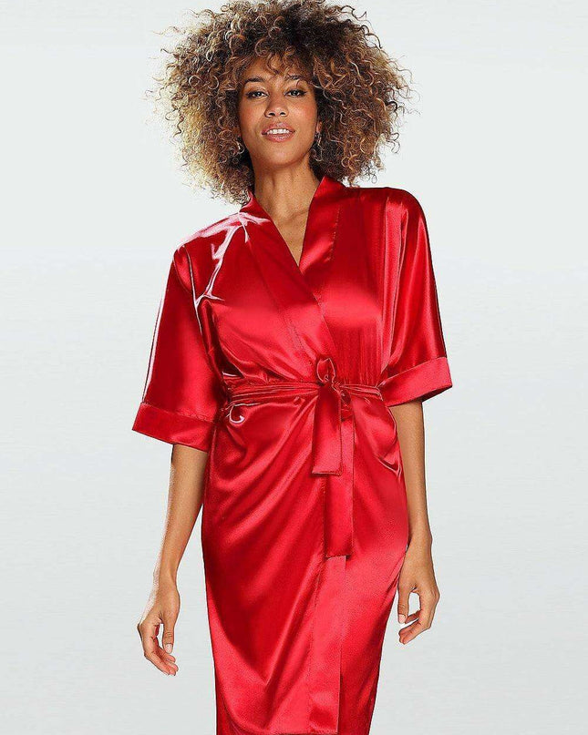 Elegant Stretch Satin Short Robe with Adjustable Waist Tie for Women