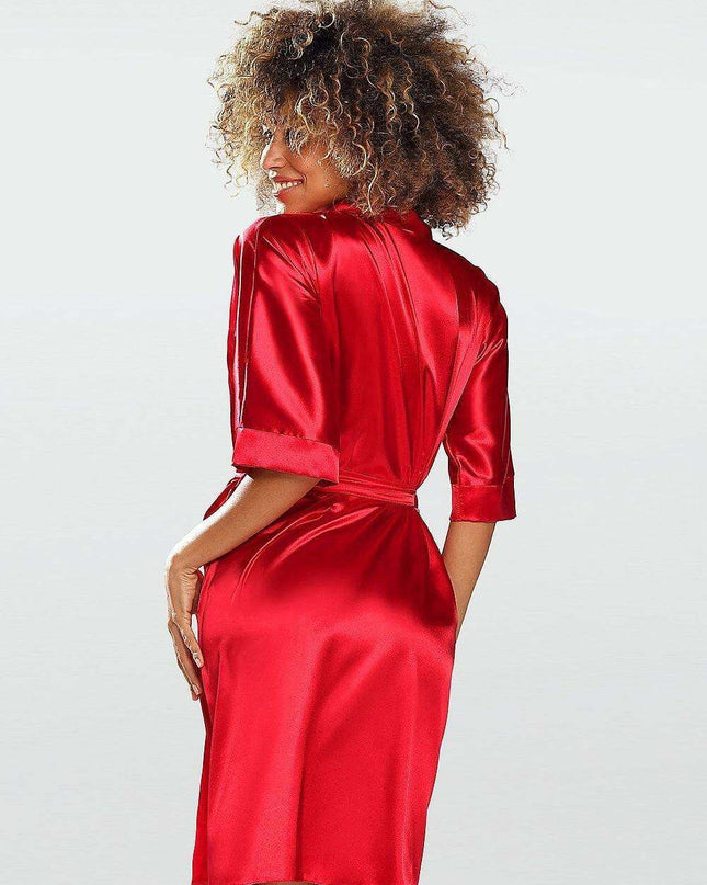 Elegant Stretch Satin Short Robe with Adjustable Waist Tie for Women