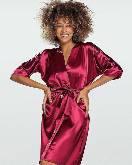 Elegant Stretch Satin Short Robe with Adjustable Waist Tie for Women