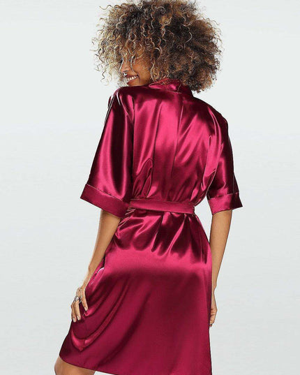 Elegant Stretch Satin Short Robe with Adjustable Waist Tie for Women