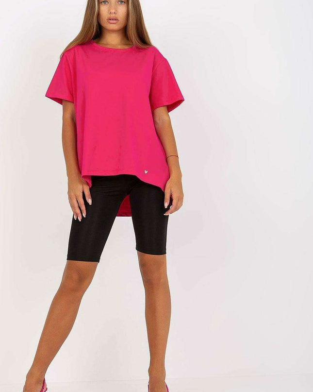 Extended Back Round Neck Tee for Women with Short Sleeves