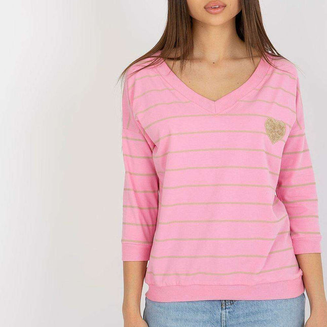 V-Neck Blouse Featuring Front Decorative Patch