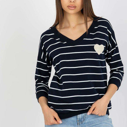 V-Neck Blouse Featuring Front Decorative Patch