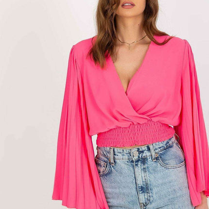 Chic Italian Blouse Envelope Neckline Elastic Waistband