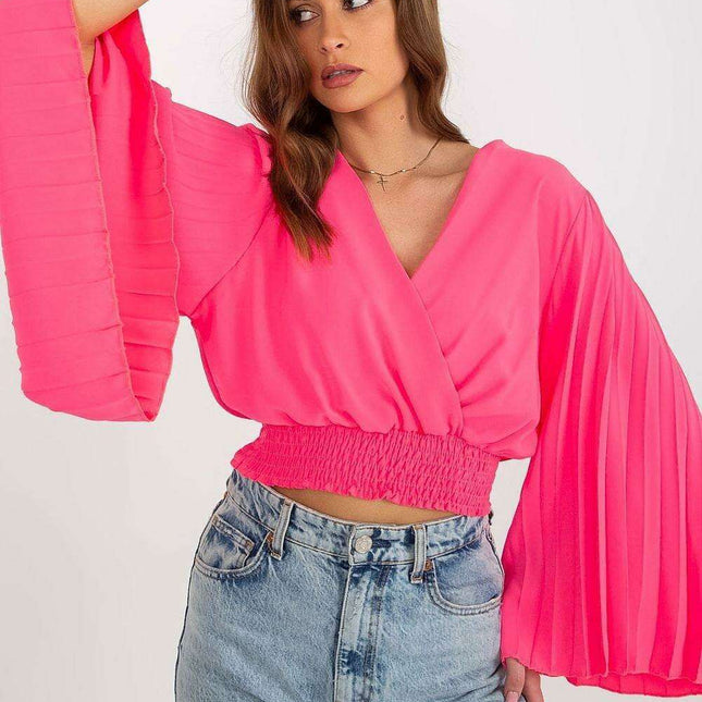 Chic Italian Blouse Envelope Neckline Elastic Waistband