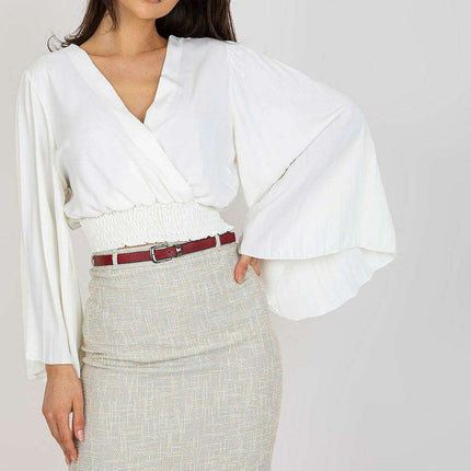 Chic Italian Blouse Envelope Neckline Elastic Waistband