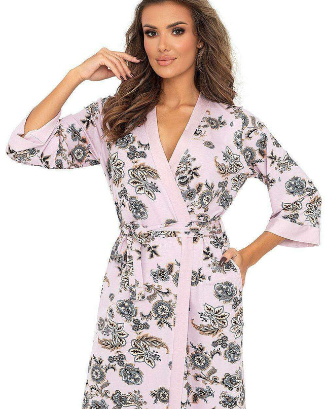 Arabian Dreams: Luxurious Pink Floral Viscose Bathrobe for Ultimate Relaxation