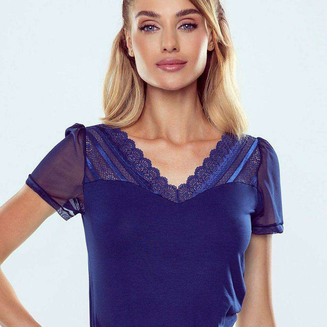 Chic V-Neck Blouse with Lace and Tulle Detailing by Eldar