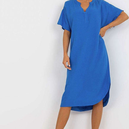Chic Heart Neckline Shirt Dress with Side Slit - Effortless Daytime Style