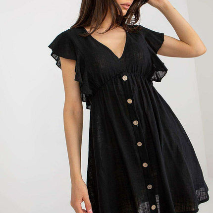 Delightful Ruffled Sleeve Summer Dress with Elegant Button Accents