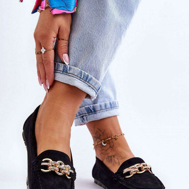 Eco-Suede Women's Moccasins with Rhinestone Detail - Model 180112