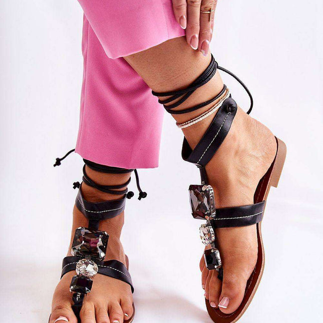 Chic Eco-Friendly Strappy Sandals with Adjustable Fit and Decorative Crystals