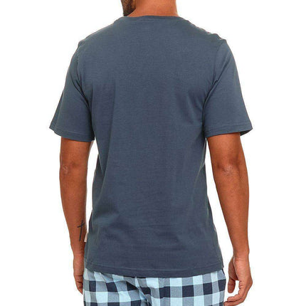 Sophisticated Men's Cotton Lounge Ensemble - Chic Short Sleeve Top with Trendy Trousers