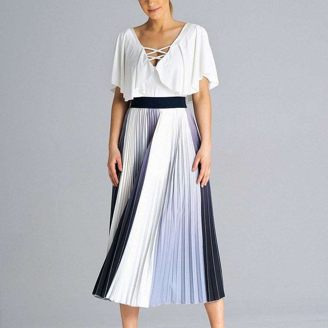 Versatile Elastic-Waist Pleated Midi Skirt for Every Occasion