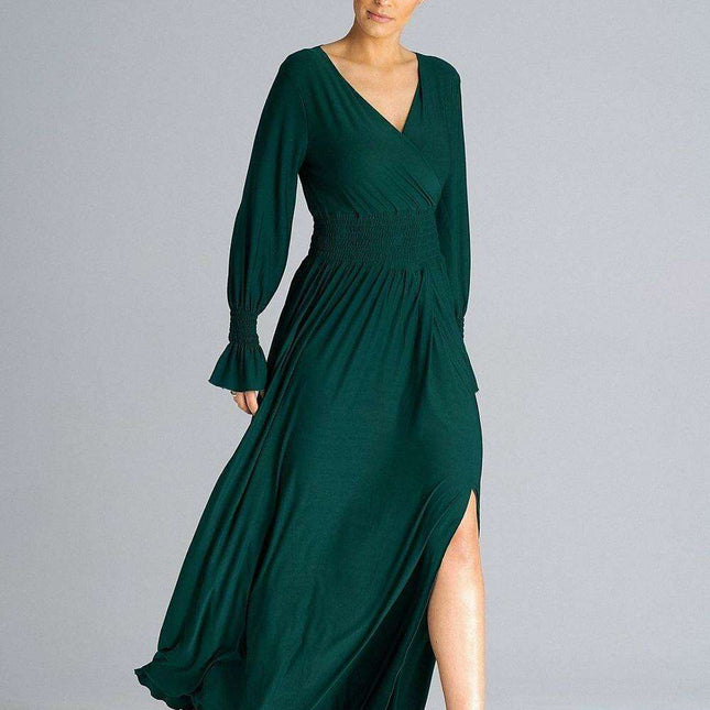 Chic Ruched Sleeve Evening Maxi Dress