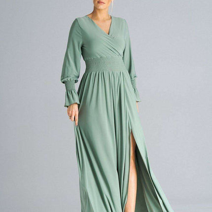 Chic Ruched Sleeve Evening Maxi Dress