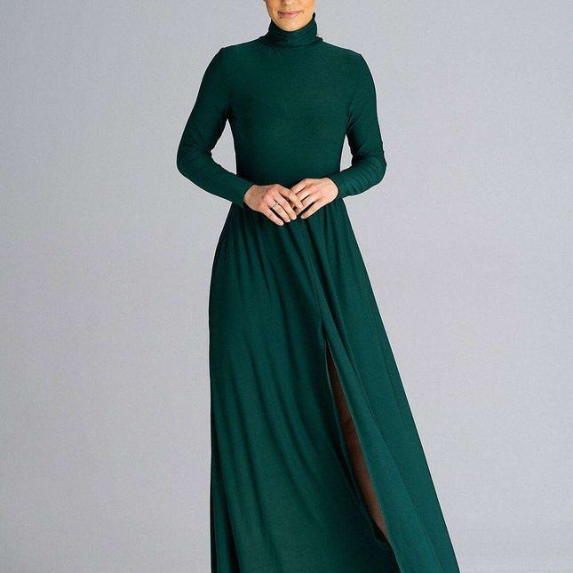 Sophisticated Turtleneck Flared Maxi Dress for Effortless Daytime Style