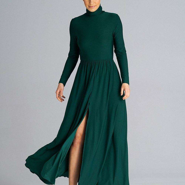 Sophisticated Turtleneck Flared Maxi Dress for Effortless Daytime Style