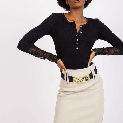 Lace Trimmed Ribbed Elegance Blouse For Women European Made