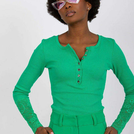 Lace Trimmed Ribbed Elegance Blouse For Women European Made