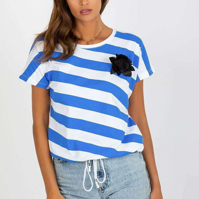 Floral Accent Striped Blouse