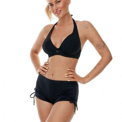Sleek Black Swim Shorts with Chic Side Straps - Made in Europe