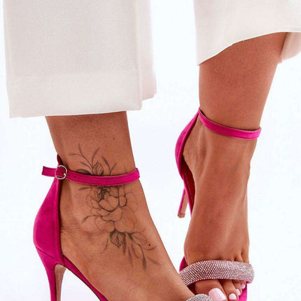 Chic Eco-Suede Stiletto Heel Sandals with Rhinestone Detail
