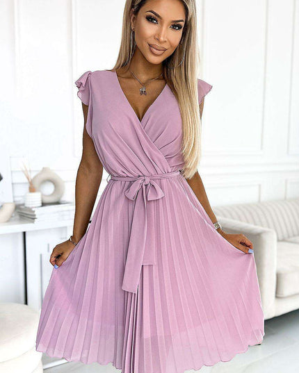 Charming Pink Flower-Embellished Ruffled Cocktail Dress