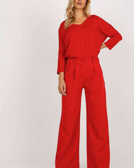 Elegant High Waisted Pleated Trousers By Italian Moda