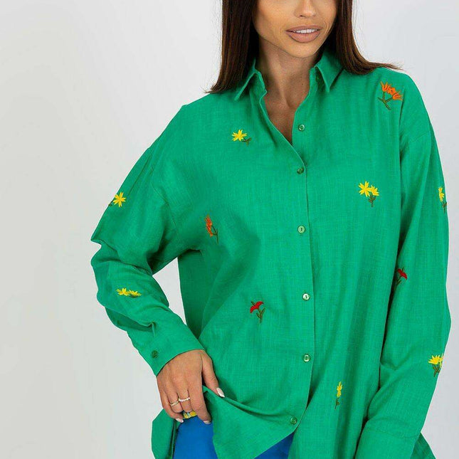 Embroidered Floral Loose-Fit Long Sleeve Blouse for Women