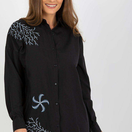 Chic Embroidered Relaxed Fit Long Sleeve Blouse