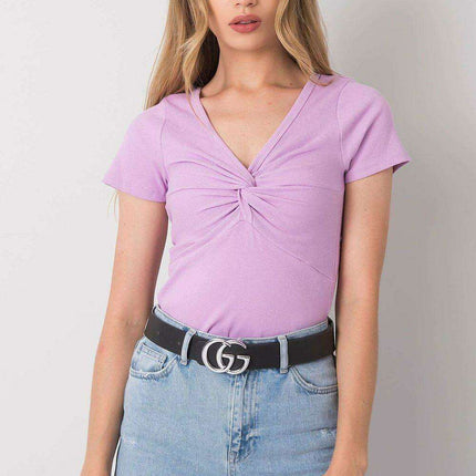 Heart Knot Ribbed Cotton Blend Blouse