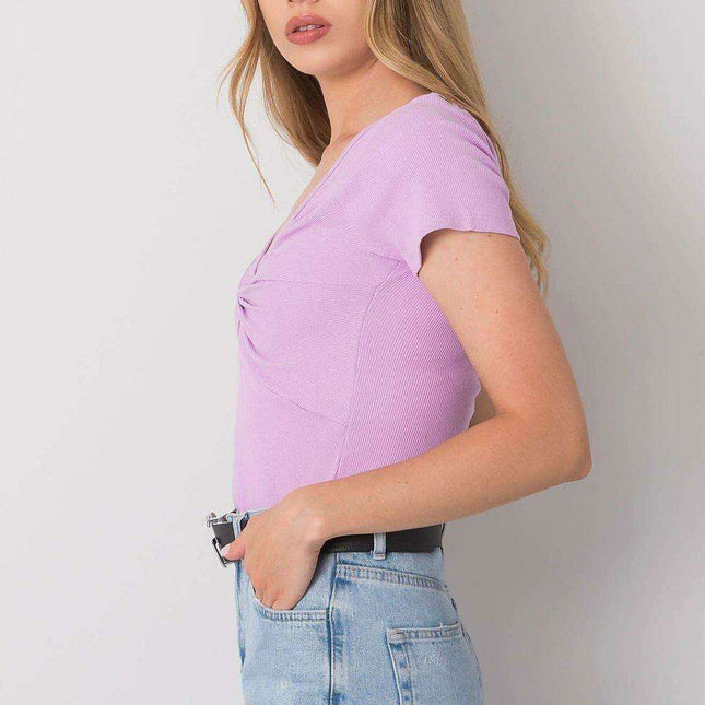 Heart Knot Ribbed Cotton Blend Blouse