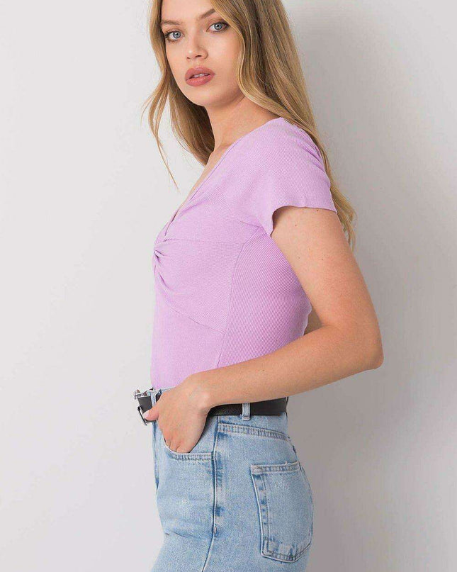 Heart Knot Ribbed Cotton Blend Blouse