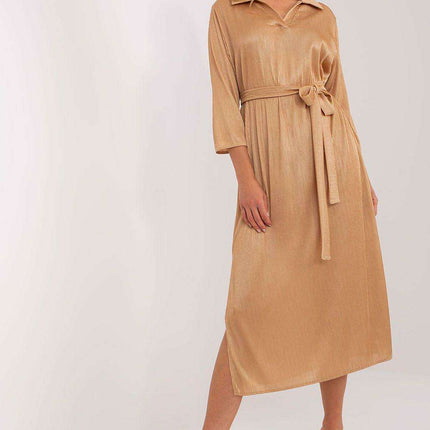 Chic Ribbed V-Neck Midi Dress with Adjustable Waist Detail
