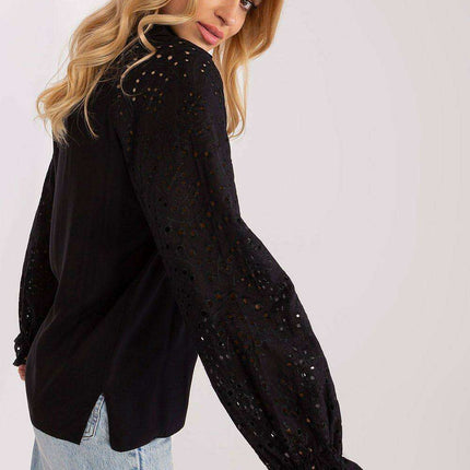 Lace-Accented Sophisticated Long-Sleeve Top