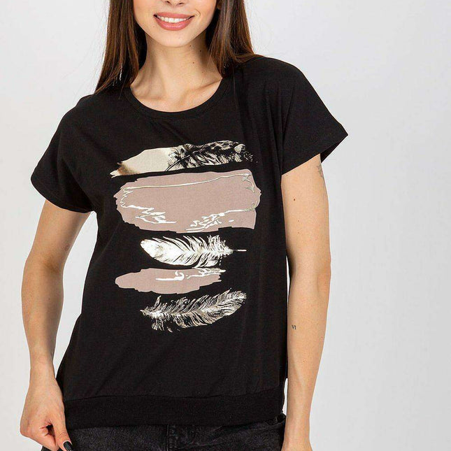 Elegant Parisian Print Short Sleeve Cotton Top For Women