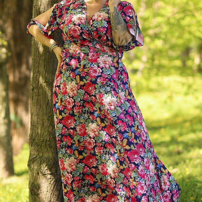 Dragon Fire Plus Size Glamorous Evening Gown - Captivating Envelope Neckline Design