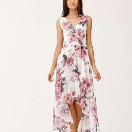 Elegant Floral Chiffon Maxi Dress with Stylish Envelope Neckline for Special Occasions