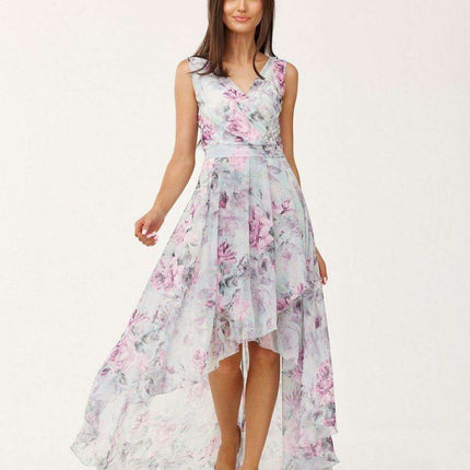 Elegant Floral Chiffon Maxi Dress with Stylish Envelope Neckline for Special Occasions