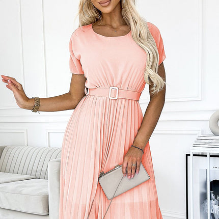 Elegant Beige Chiffon Pleated Cocktail Dress by Numoco - Très Elite