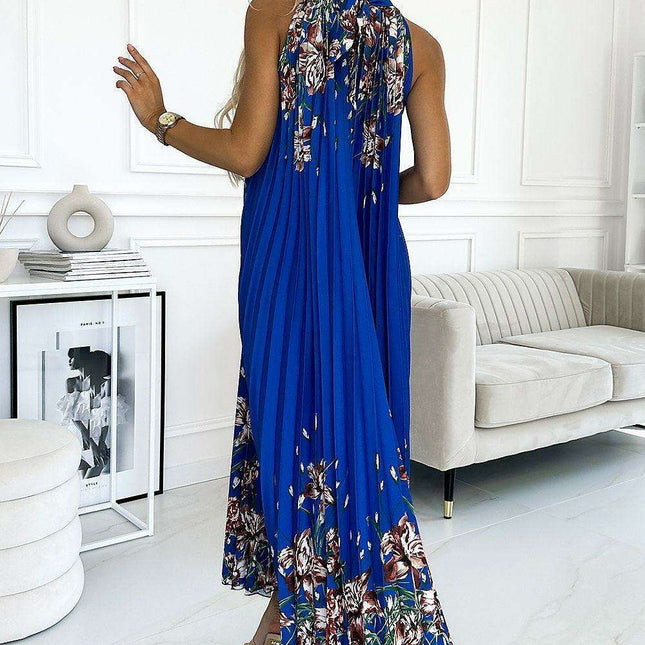 Elegant Floral Satin Pleated Maxi Dress by Numoco