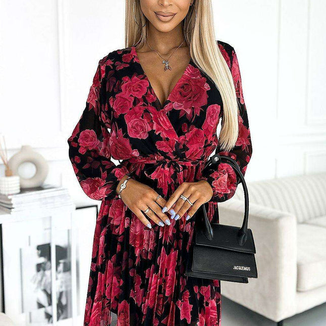 Chic Green Print Chiffon Evening Dress by Numoco