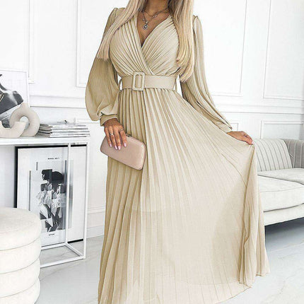 Elegant European Blue Chiffon Pleated Evening Dress