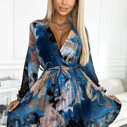 Chic Green Print Chiffon Evening Dress by Numoco