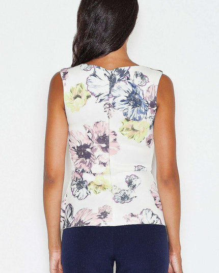 Elegant Floral Sleeveless Top with Stylish Basque and Boat Neck Design