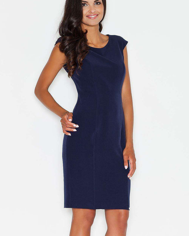 Elegant Midi Pencil Dress with Round Neck by Figl